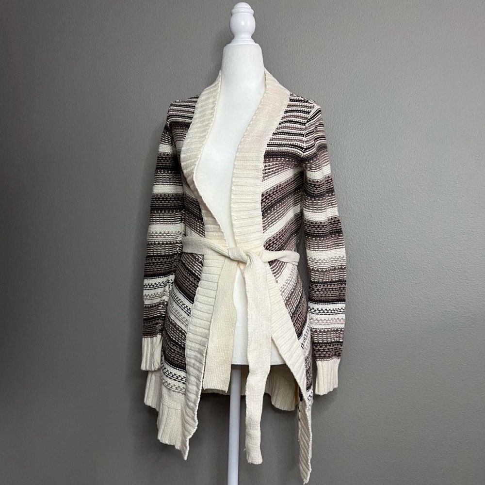 Old navy lambs wool and cotton belted cardigan beige and brown XSmall